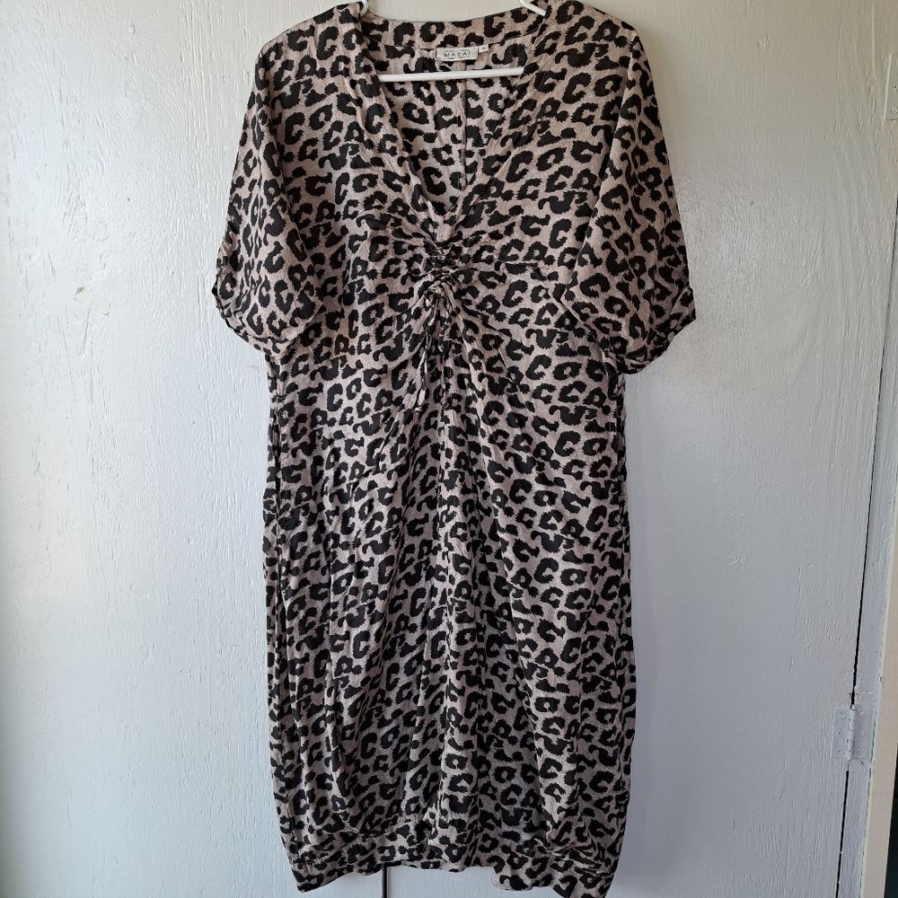 Masai Copenhagen Leopard Print V-neck Short Sleeve Midi Dress SZ S